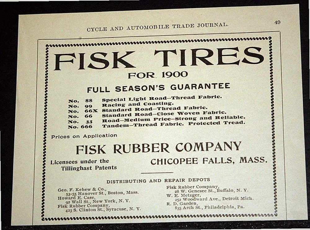 1900 OLD MAGAZINE PRINT AD, FISK BICYCLE TIRES, RACING, TANDEM, COASTING, LIGHT!