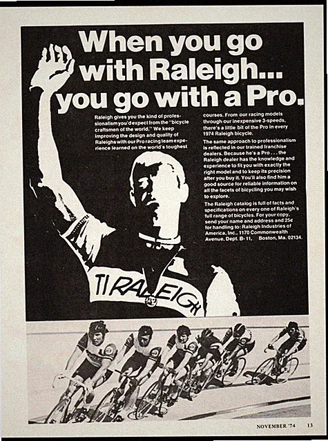 1974 Raleigh Touring Racing Bikes Vintage Bicycle Print ad -Boston MA