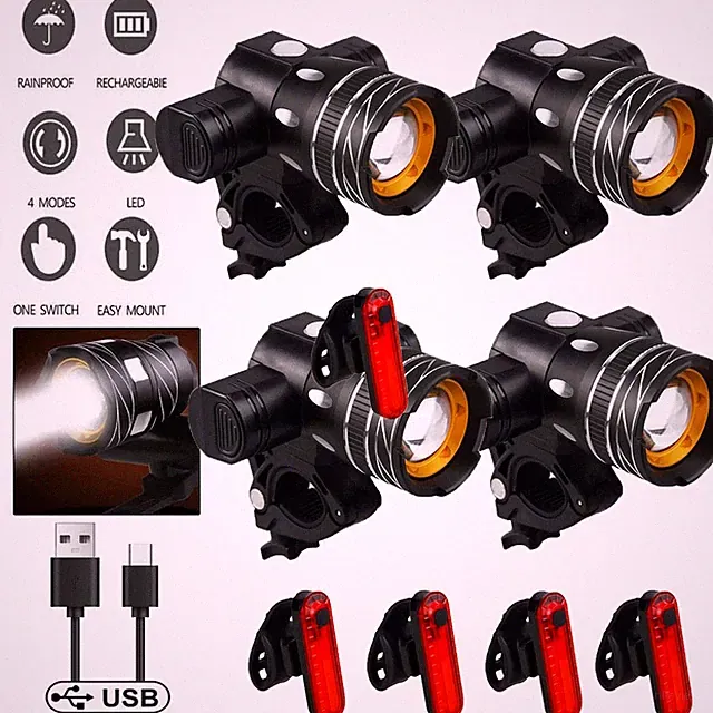 40000LM Rechargeable LED MTB Bicycle Light Racing Bike Front Headlight&Rear Lamp