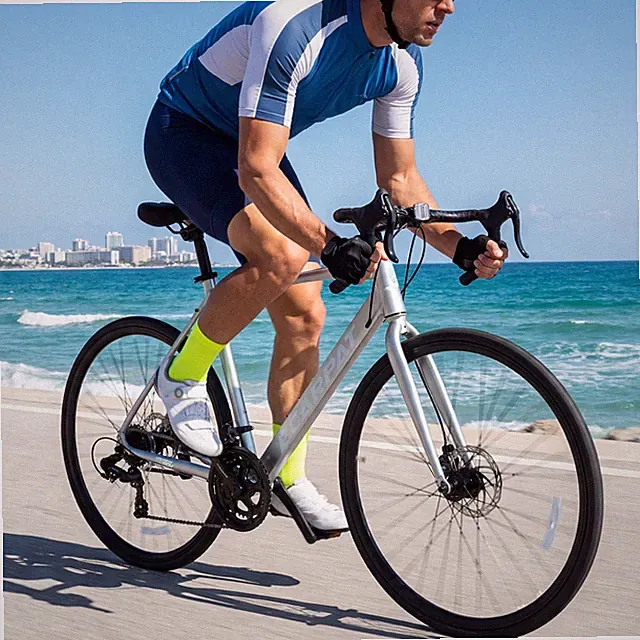 700C Road Bike Racing Bicycle 16-Speed Aluminum Frame Disc Brakes Bicycle Silver