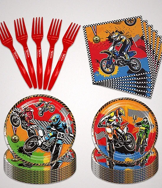 Dirt Bike Party Supplies 96 Pcs Motorcycle Theme Plates Napkins Serves 24 New