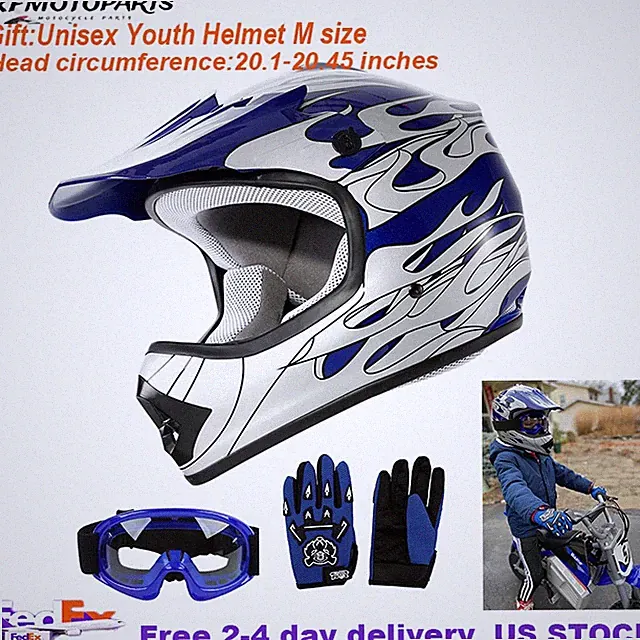 DOT Youth Child Motocross Helmet W/ Goggle Gloves Off-Road Bike Racing Helmet M