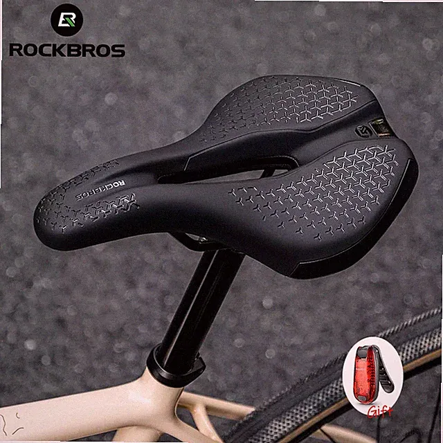 ROCKBROS Road MTB Bike Saddle Seat Soft Comfort Cycling Gel Pad Cushion &Lights