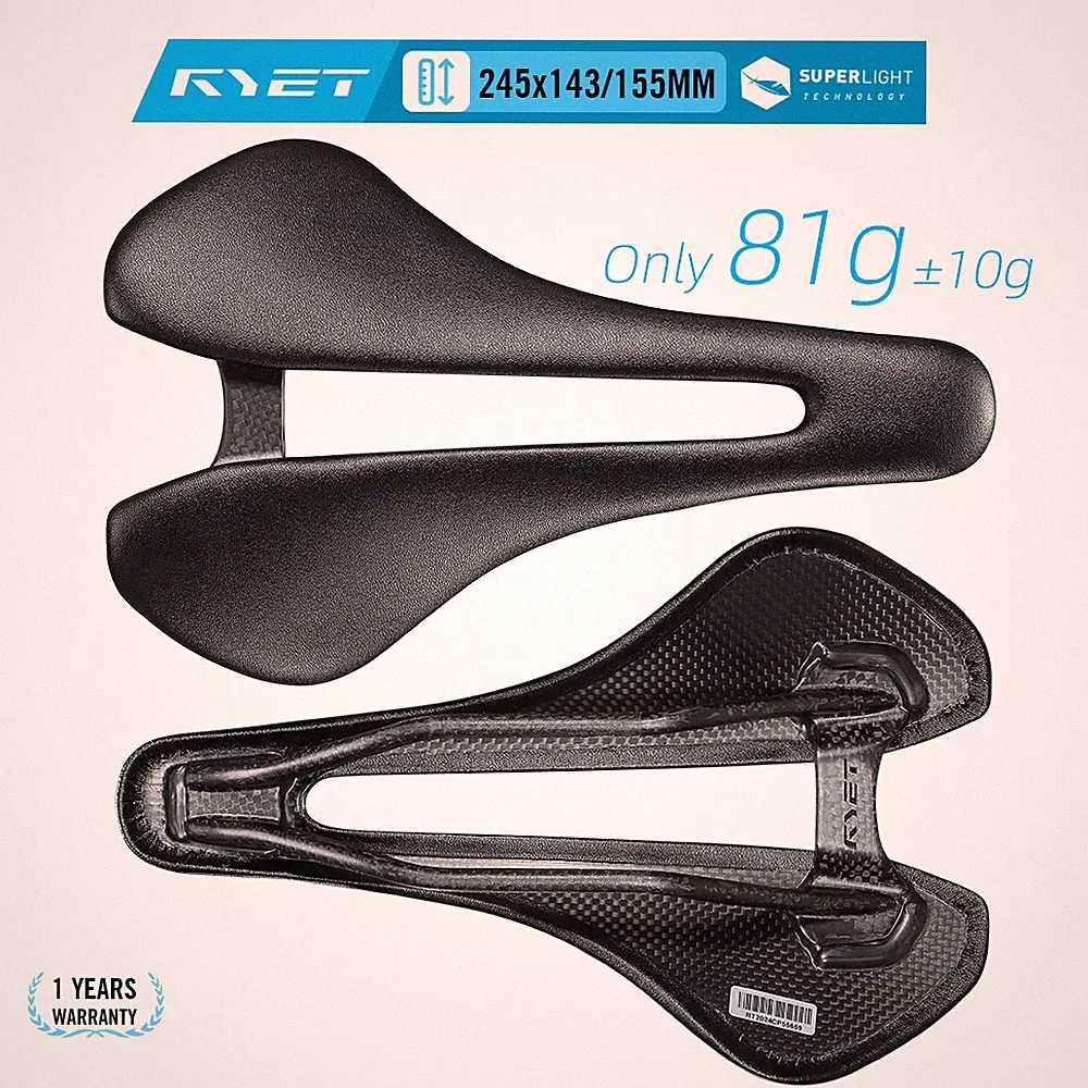 RYET Carbon Bike Saddle 81g/87g Leather Surface Road, MTB & Gravel Racing Seat