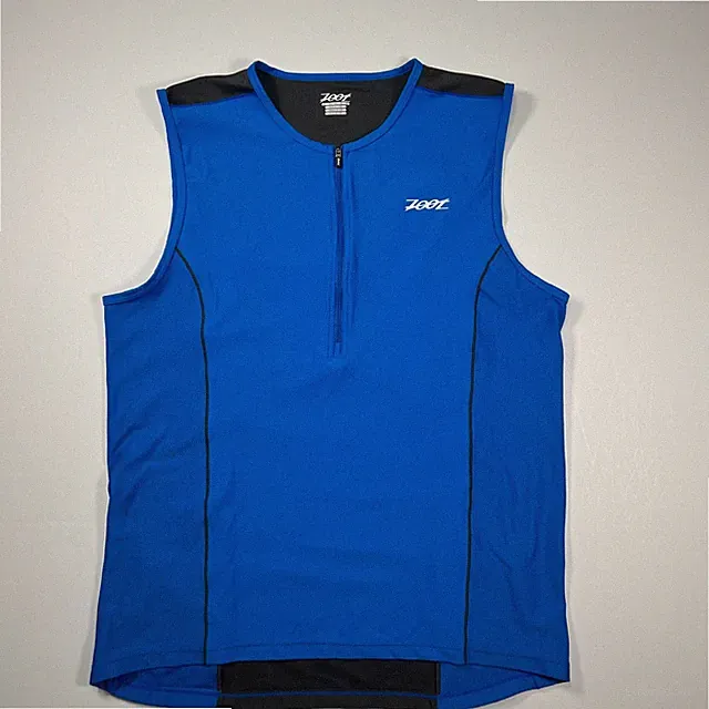 Zoot Triathlon Tank Top Mens XL Blue Black Quarter Zip Sleeveless Performance